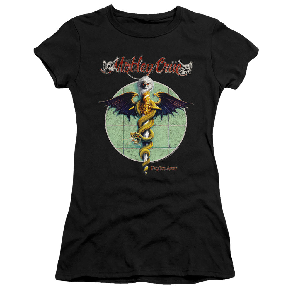 Motley Crue Dr. Feelgood Junior Sheer Cap Sleeve Premium Bella Canvas Womens T Shirt Black