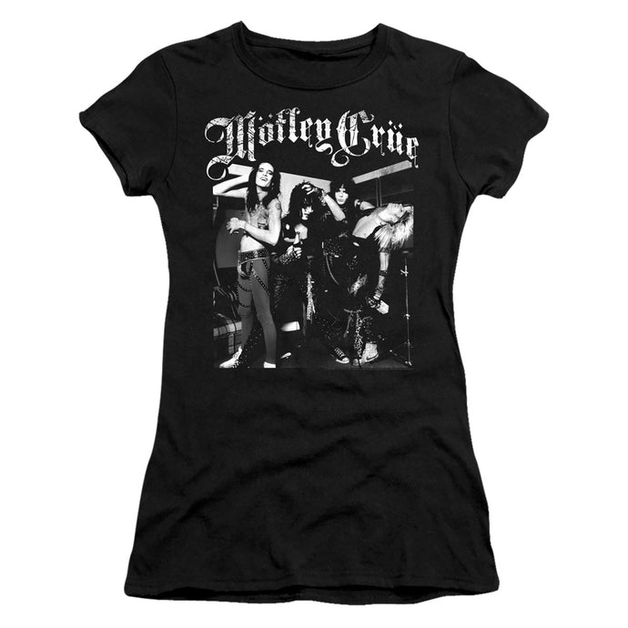 Motley Crue Band Photo Junior Sheer Cap Sleeve Womens T Shirt Black