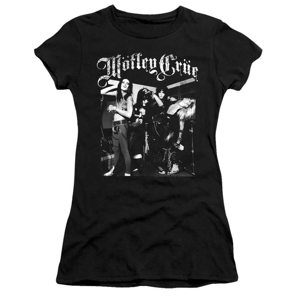 Motley Crue Band Photo Junior Sheer Cap Sleeve Premium Bella Canvas Womens T Shirt Black