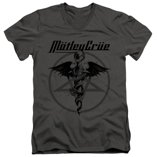 Motley Crue Dr. Devil Mens Slim Fit V-Neck T Shirt Charcoal