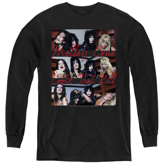 Motley Crue Looks That Kill Long Sleeve Kids Youth T Shirt Black