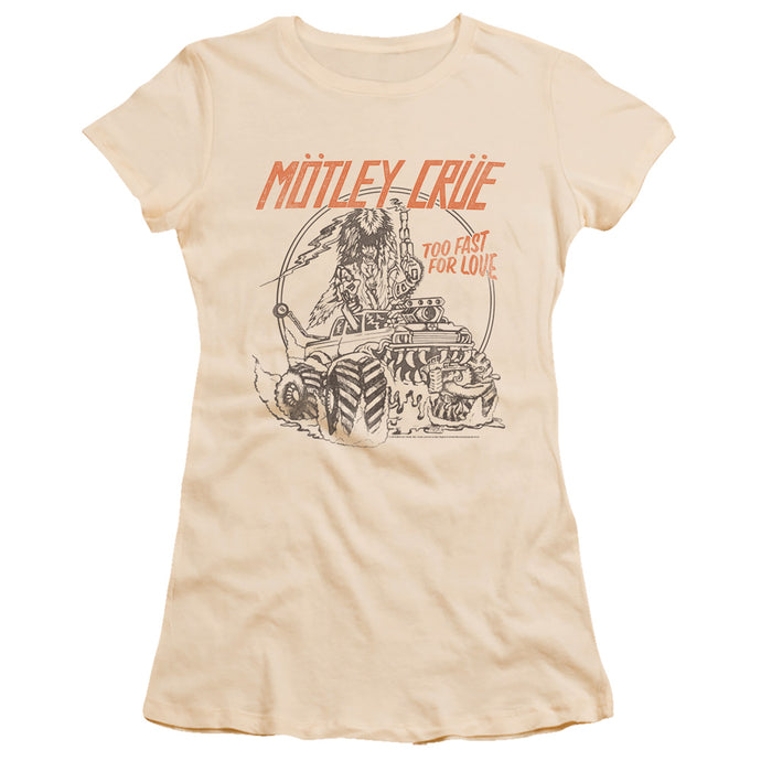 Motley Crue Too Fast For Love Junior Sheer Cap Sleeve Womens T Shirt Cream