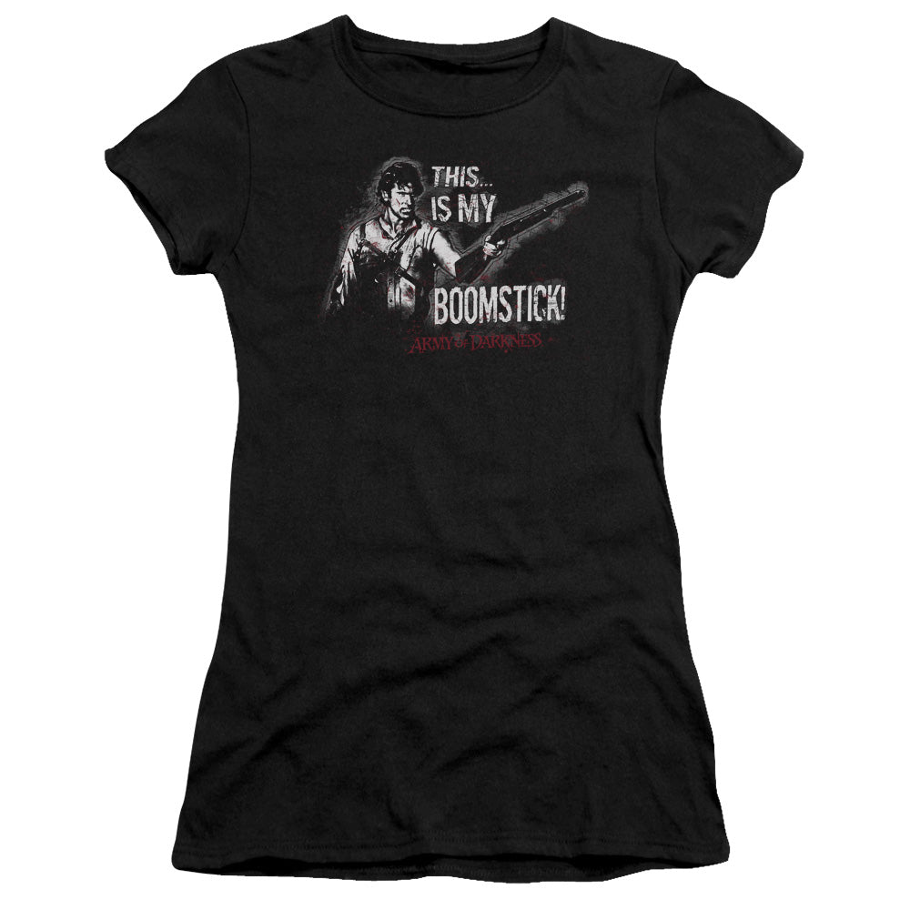 Army Of Darkness Boomstick Junior Sheer Cap Sleeve Womens T Shirt Black