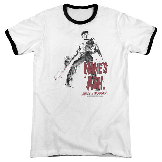 Army Of Darkness Names Ash Heather Ringer Mens T Shirt White