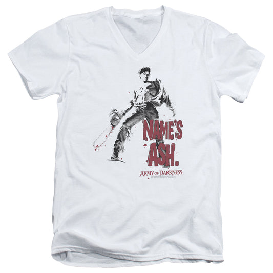 Army Of Darkness Names Ash Mens Slim Fit V-Neck T Shirt White