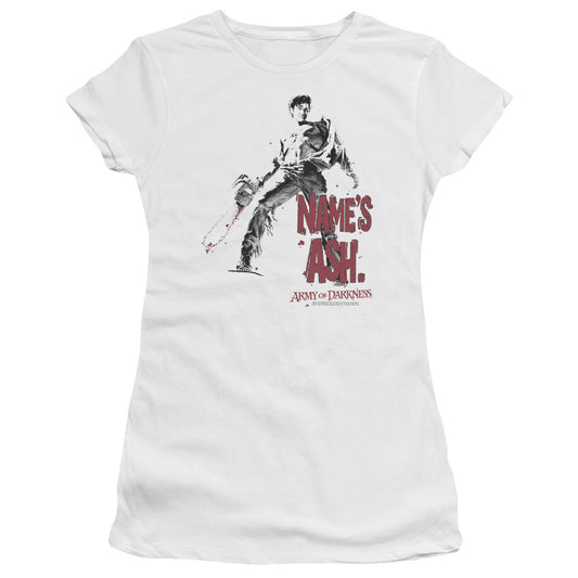 Army Of Darkness Names Ash Junior Sheer Cap Sleeve Womens T Shirt White