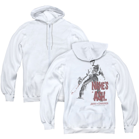 Army Of Darkness Names Ash Back Print Zipper Mens Hoodie White