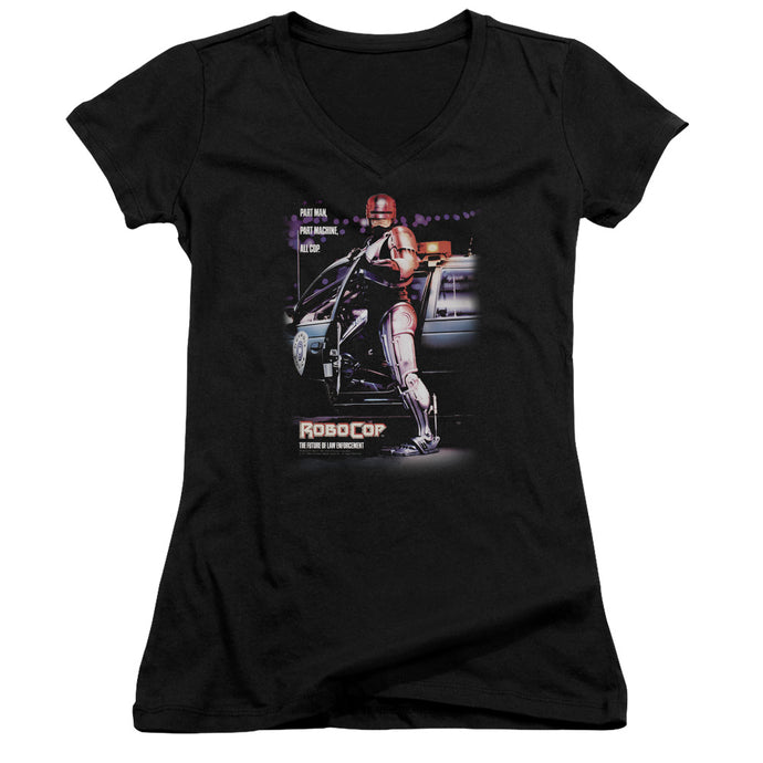 Robocop Poster Junior Sheer Cap Sleeve V Neck Womens T Shirt Black