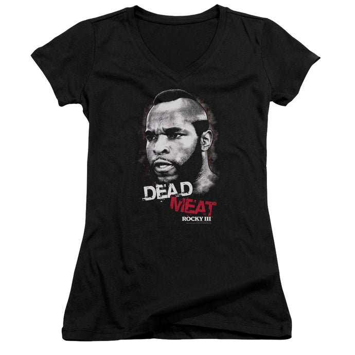 Rocky III Dead Meat Junior Sheer Cap Sleeve V-Neck Womens T Shirt Black