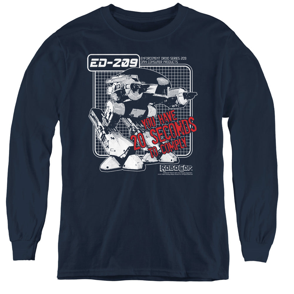 Robocop Ed 209 Long Sleeve Kids Youth T Shirt Navy Blue