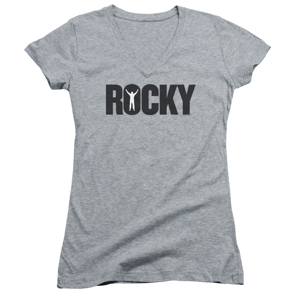 Rocky Logo Junior Sheer Cap Sleeve V-Neck Womens T Shirt Athletic Heather