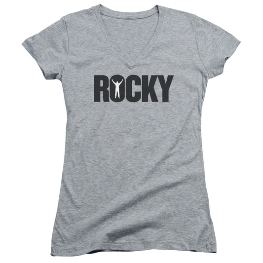 Rocky Logo Junior Sheer Cap Sleeve V-Neck Womens T Shirt Athletic Heather