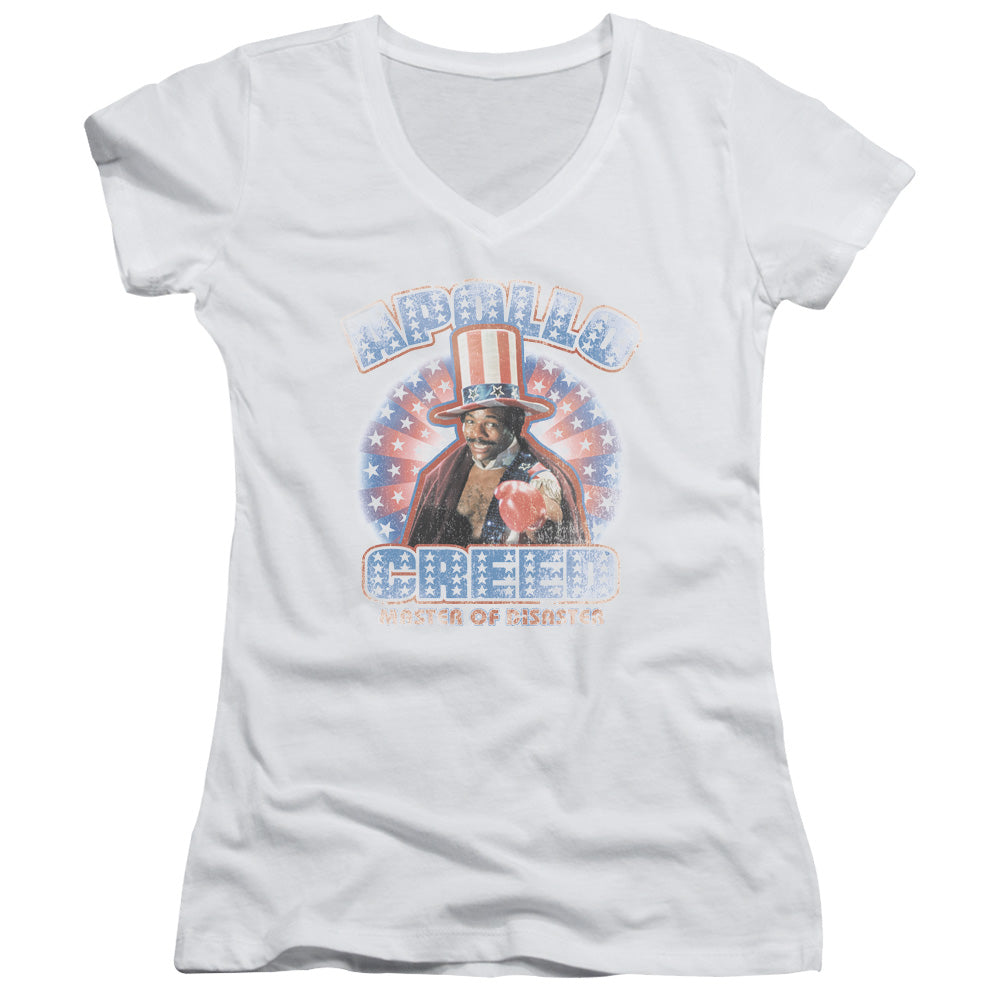 Rocky Apollo Creed Junior Sheer Cap Sleeve V-Neck Womens T Shirt White