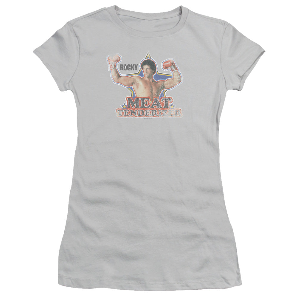 Rocky III Meat Tenderizer Junior Sheer Cap Sleeve Womens T Shirt Silver