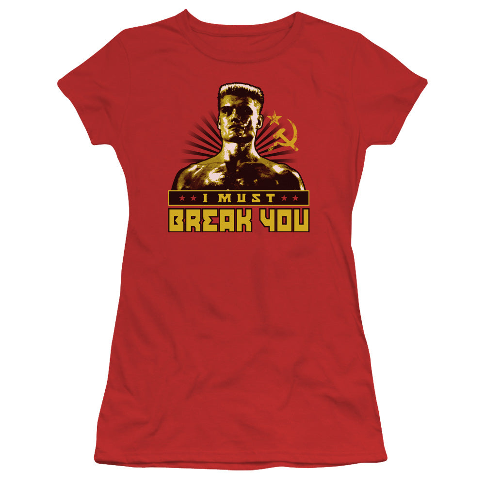 Rocky IV I Must Break Junior Sheer Cap Sleeve Womens T Shirt Red