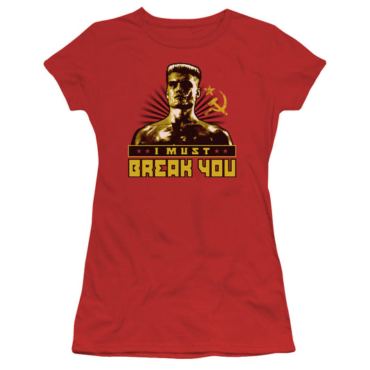 Rocky IV I Must Break Junior Sheer Cap Sleeve Womens T Shirt Red