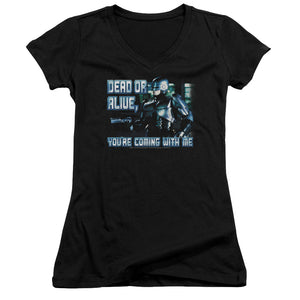 Robocop Dead Or Alive Junior Sheer Cap Sleeve V Neck Womens T Shirt Black