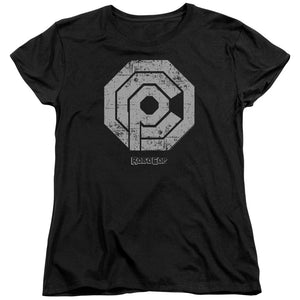 Robocop Distressed Ocp Logo Womens T Shirt Black