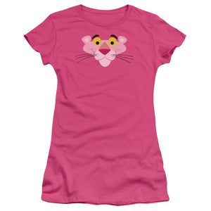 Pink Panther Face Junior Sheer Cap Sleeve Womens T Shirt Hot Pink