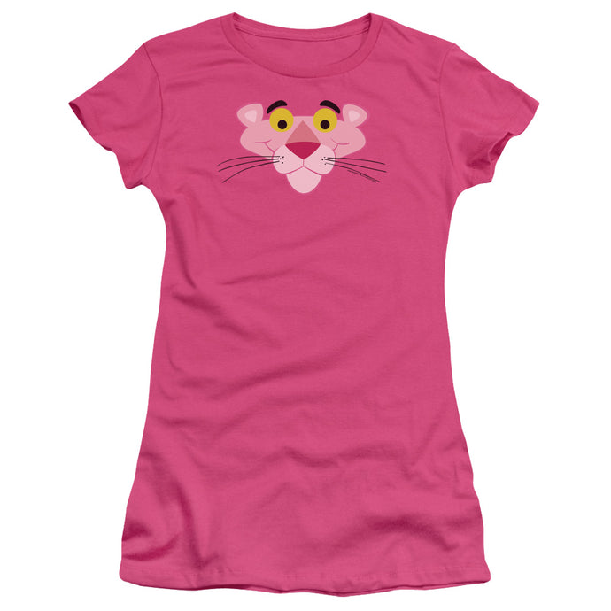 Pink Panther Face Junior Sheer Cap Sleeve Womens T Shirt Hot Pink