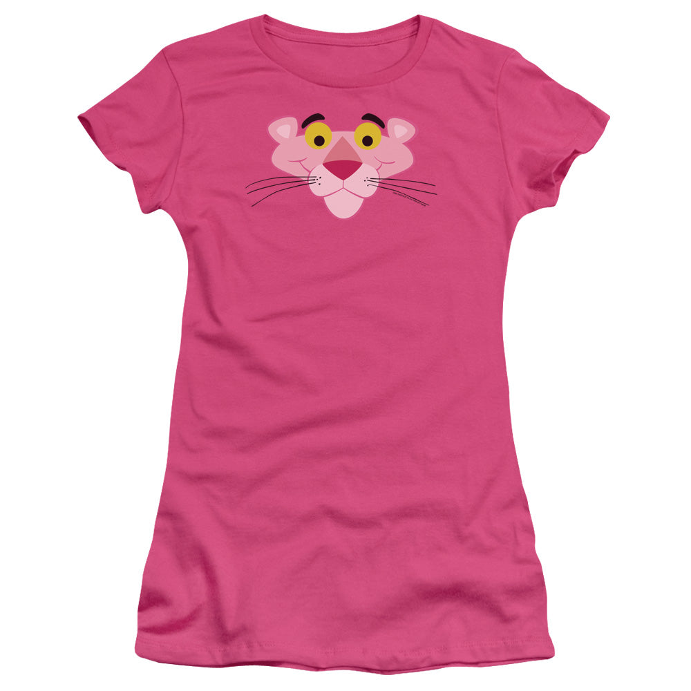 Pink Panther Face Junior Sheer Cap Sleeve Womens T Shirt Hot Pink