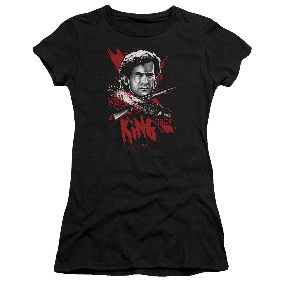 Army Of Darkness Hail To The King Junior Sheer Cap Sleeve Womens T Shirt Black