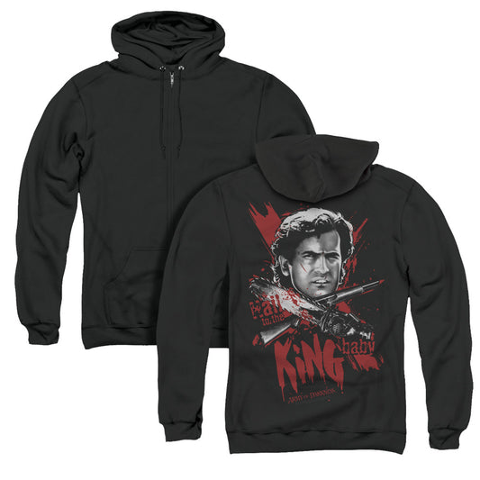 Army Of Darkness Hail To The King Back Print Zipper Mens Hoodie Black