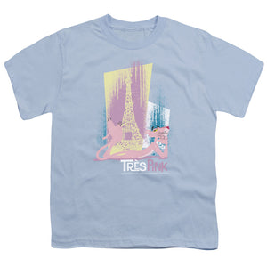 Pink Panther Tres Pink Kids Youth T Shirt Light Blue