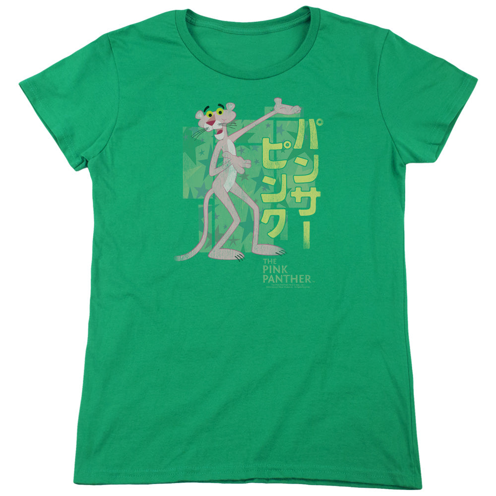 Pink Panther Asian Letters Womens T Shirt Kelly Green