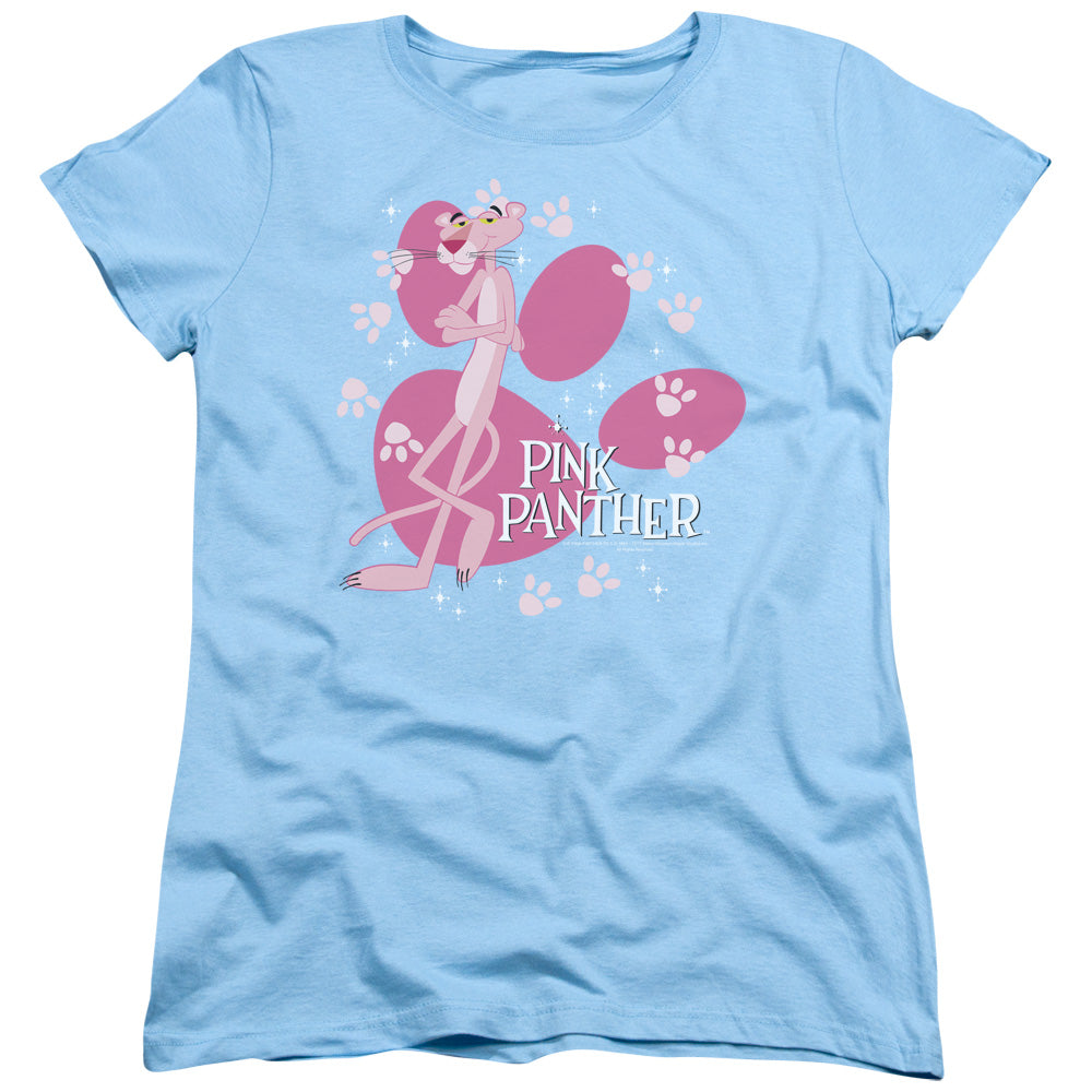 Pink Panther Walk All Over Womens T Shirt Light Blue