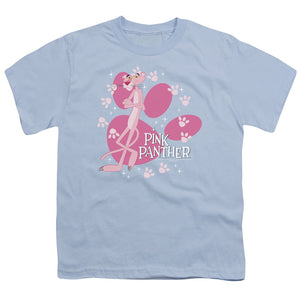 Pink Panther Walk All Over Kids Youth T Shirt Light Blue