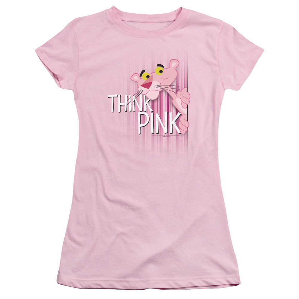 Pink Panther Think Pink Junior Sheer Cap Sleeve Womens T Shirt Pink