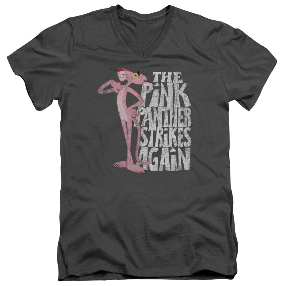 Pink Panther Strikes Again Mens Slim Fit V-Neck T Shirt Charcoal