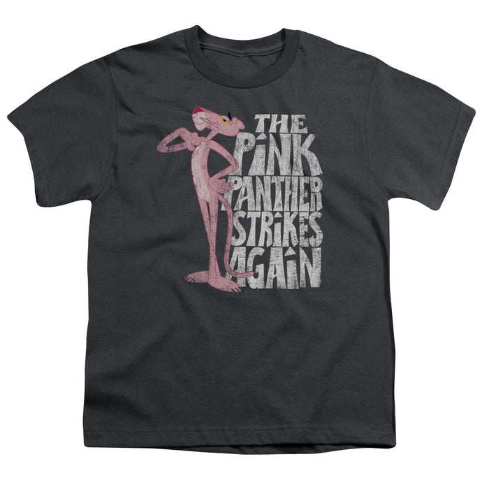 Pink Panther Strikes Again Kids Youth T Shirt Charcoal