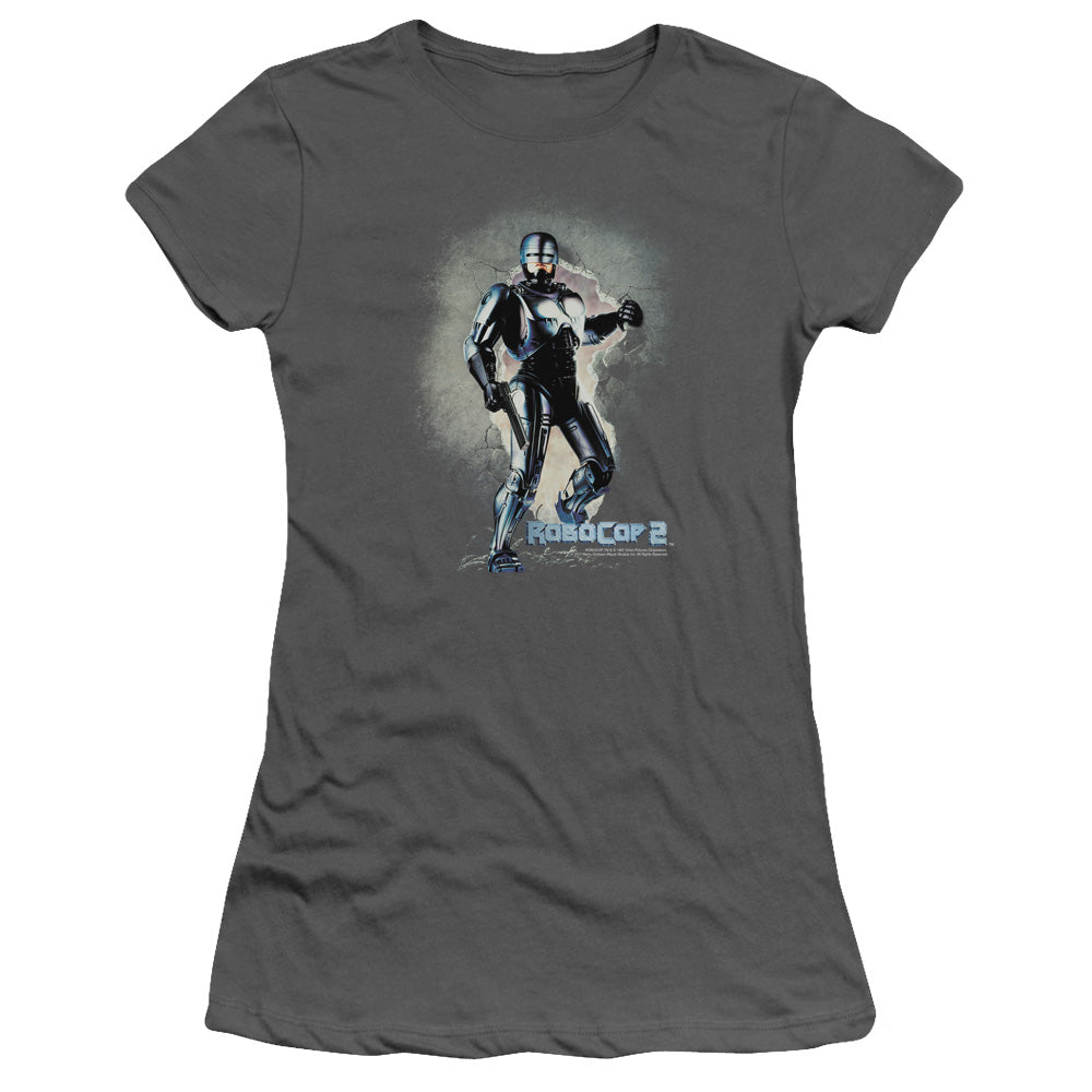 Robocop Break On Through Junior Sheer Cap Sleeve Womens T Shirt Charcoal