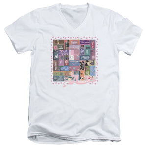 Pink Panther Vintage Titles Mens Slim Fit V-Neck T Shirt White