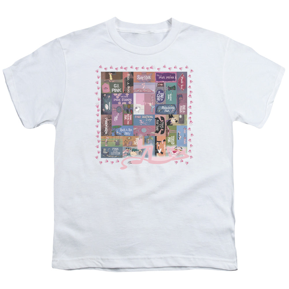 Pink Panther Vintage Titles Kids Youth T Shirt White