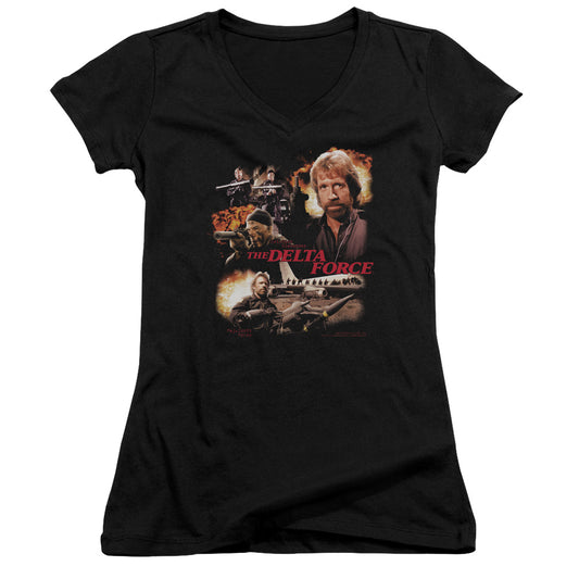 Delta Force Action Pack Junior Sheer Cap Sleeve V-Neck Womens T Shirt Black