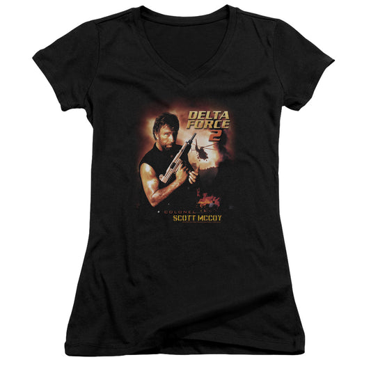 Delta Force Delta Force 2 Junior Sheer Cap Sleeve V-Neck Womens T Shirt Black