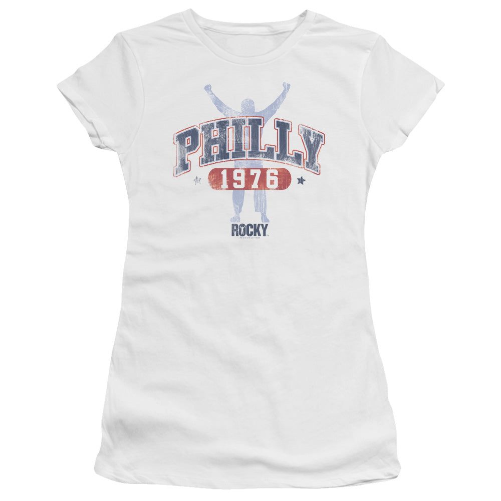 Rocky Philly 1976 Junior Sheer Cap Sleeve Womens T Shirt White