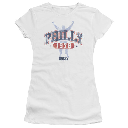 Rocky Philly 1976 Junior Sheer Cap Sleeve Womens T Shirt White