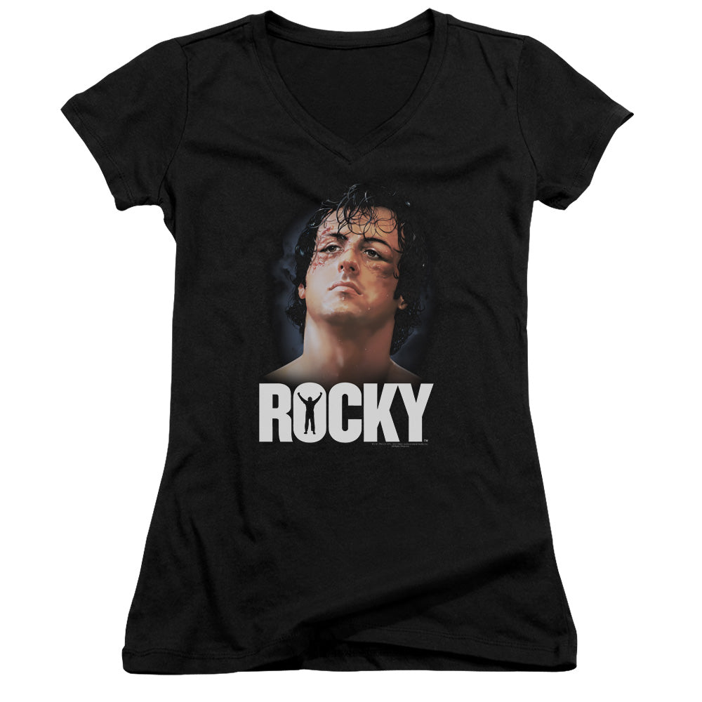 Rocky The Champ Junior Sheer Cap Sleeve V-Neck Womens T Shirt Black