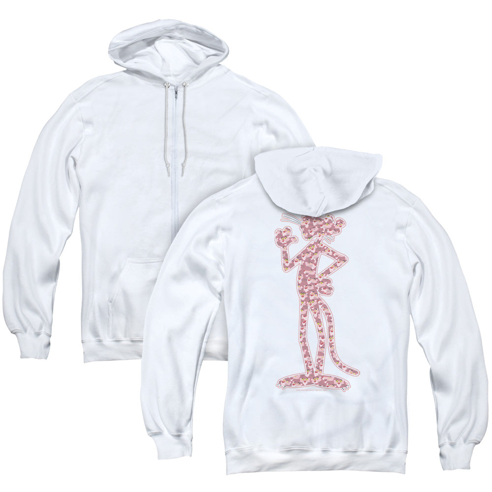 Pink Panther Heads Back Print Zipper Mens Hoodie White