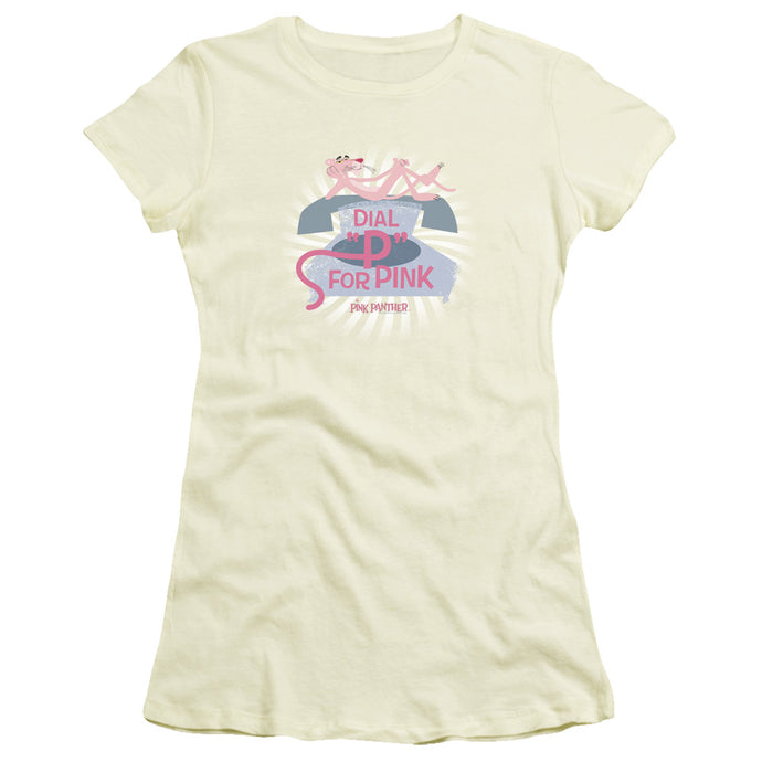 Pink Panther Dial P For Pink Junior Sheer Cap Sleeve Womens T Shirt Cream