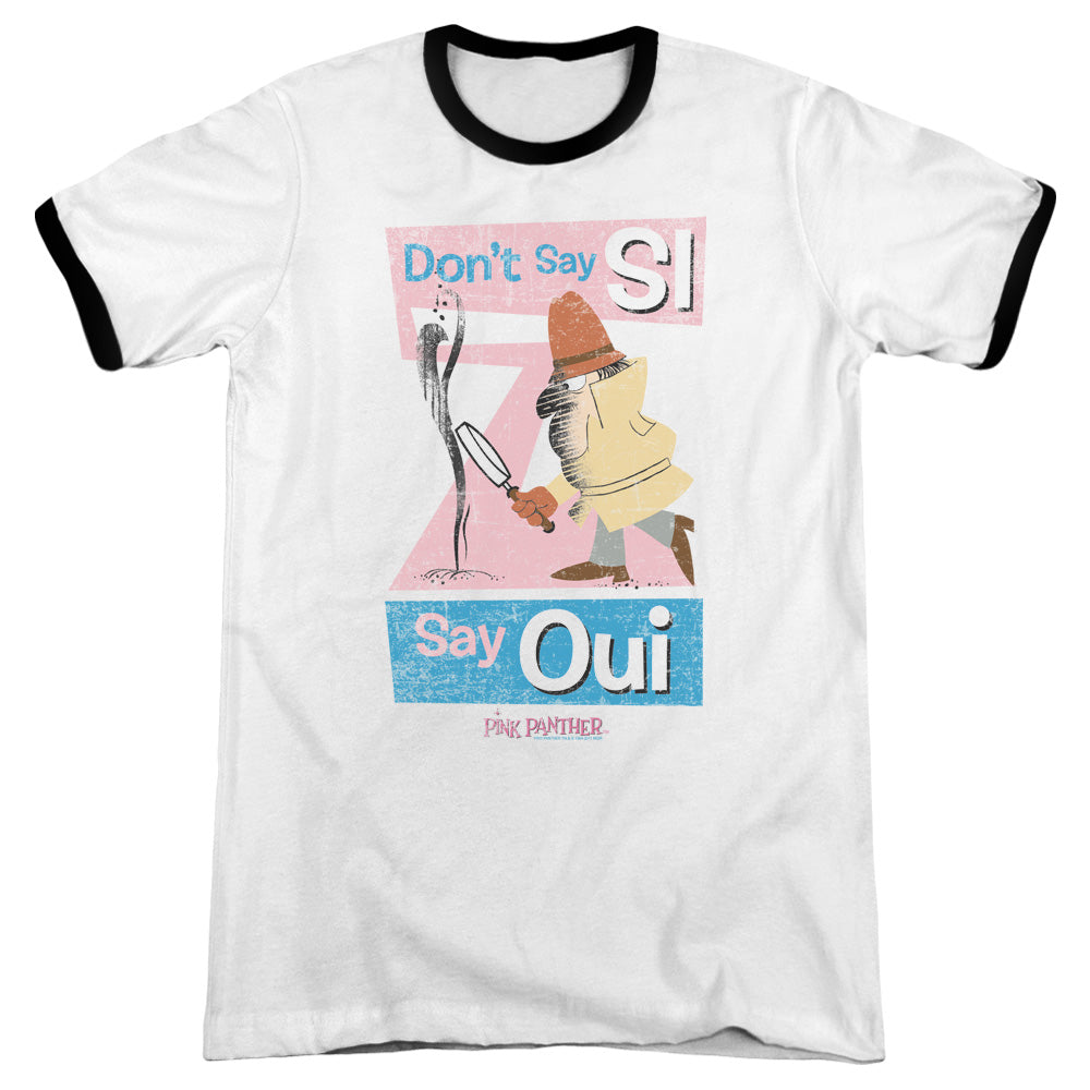 Pink Panther Say Oui Heather Ringer Mens T Shirt White Black