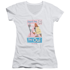 Pink Panther Say Oui Junior Sheer Cap Sleeve V Neck Womens T Shirt White