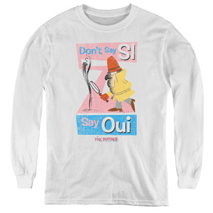 Pink Panther Say Oui Long Sleeve Kids Youth T Shirt White