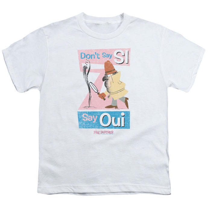 Pink Panther Say Oui Kids Youth T Shirt White