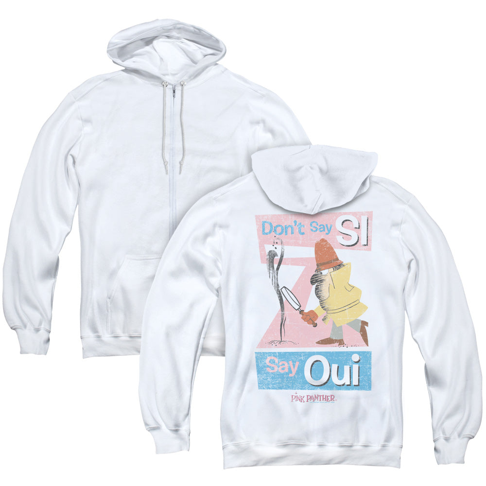 Pink Panther Say Oui Back Print Zipper Mens Hoodie White