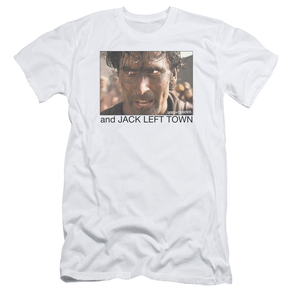 Army Of Darkness Jack Left Town Slim Fit Mens T Shirt White